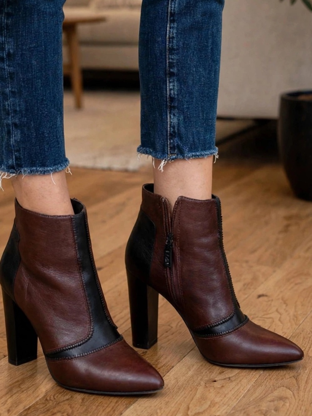 Rebecca Minkoff Two-Tone Mahogany  and Black Ankle Boots